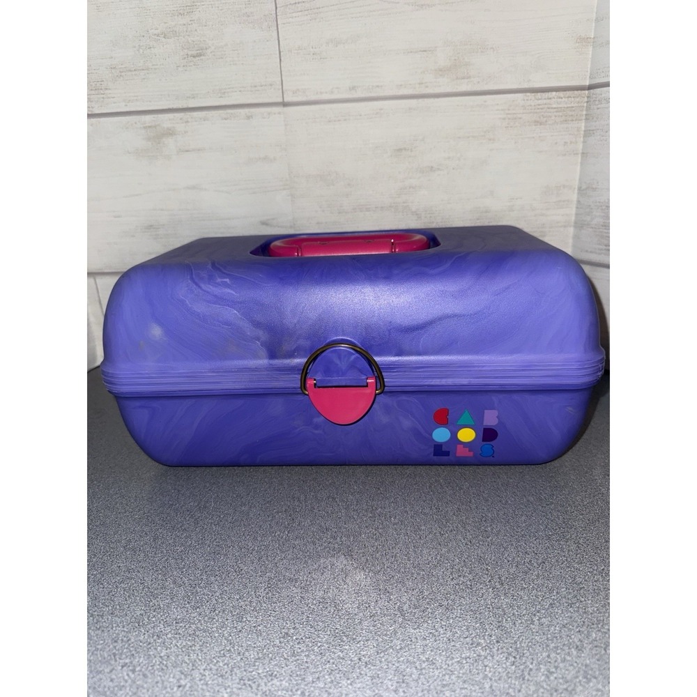 Vtg CABOODLES PURPLE COSMETIC MAKEUP CARRY CASE 3 TIER MIRROR STORAGE 80's 90's